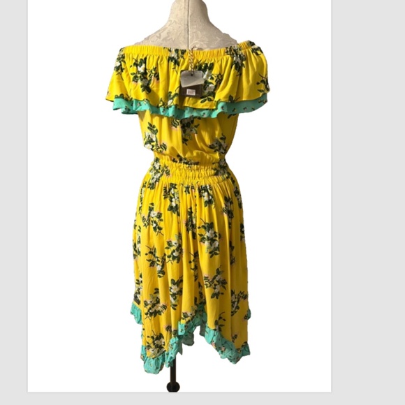 Matilda Jane Dress L Large New NWT Hooked On A Feeling Yellow Blue Off Shoulder - Picture 3 of 10